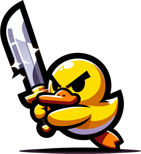 cartoon fantasy yellow duck warrior slash long sword movement.
Single Game Texture.  In-Game asset.  2d.  Blank background.  High contrast.  No shadows