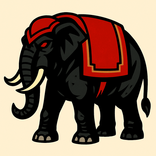 Black war elephant with red eyes.
In-Game asset.  2d.  High contrast.  No shadows