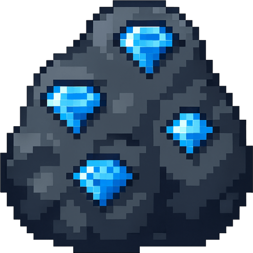 roca gris oscuro con diamantes.
In-Game asset.  2d.  High contrast.  No shadows. pixelart