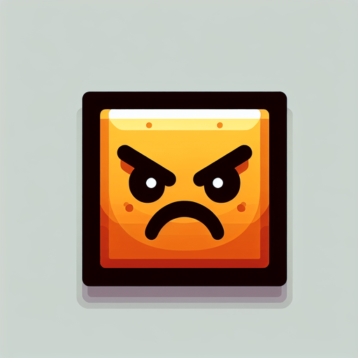квадрат со злым лицом..
Single Game Texture. In-Game asset. 2d. Blank background. High contrast. No shadows.