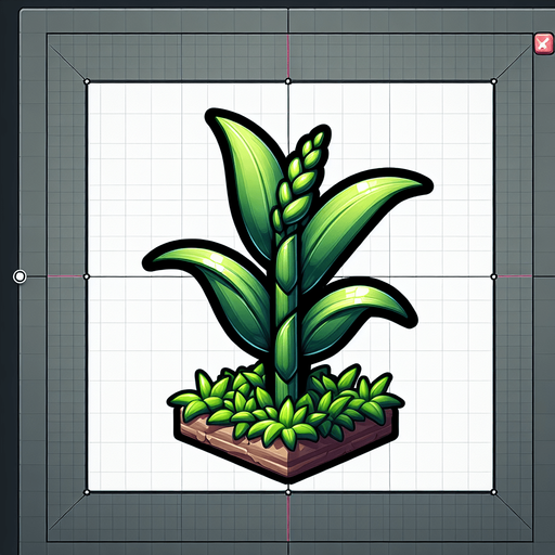 A corn plant in early stage of growth..
Single Game Texture. In-Game asset. 2d. Blank background. High contrast. No shadows.