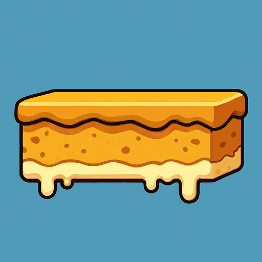 lateral view of a flat cake in rectangular platform shape for a platformer game.
In-Game asset.  2d.  High contrast.  No shadows