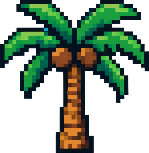 8 bit coconut tree.
In-Game asset.  2d.  High contrast.  No shadows