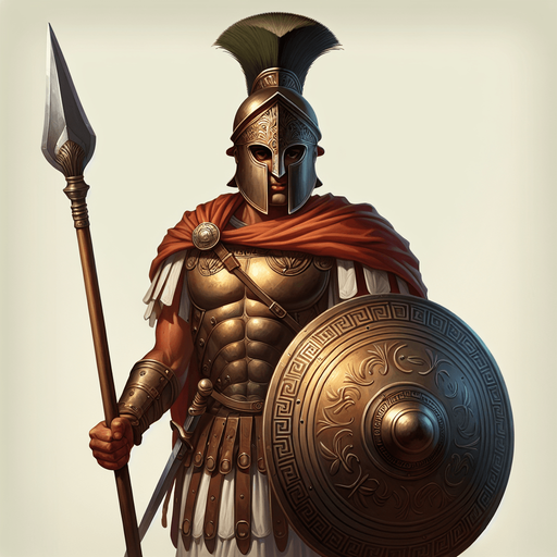 An animated image of an ancient greek warrior.
Single Game Texture. In-Game asset. 2d. Blank background. High contrast. No shadows.