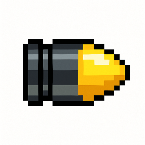 Genera una imagen de una bala pixel.
In-Game asset.  2d.  High contrast.  No shadows