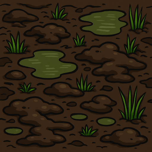 A muddy swamp ground.
In-Game asset.  2d.  High contrast.  No shadows