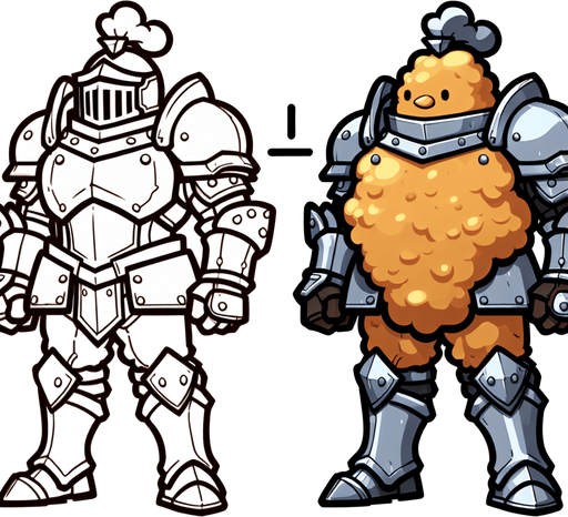 a chicken nugget warrior.
Single Game Texture. In-Game asset. 2d. Blank background. High contrast. No shadows.