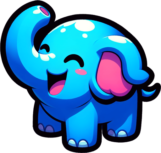 A happy blue elephant..
Single Game Texture. In-Game asset. 2d. Blank background. High contrast. No shadows.