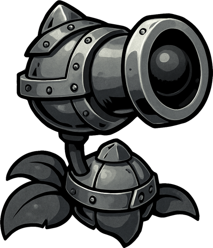 Make a peashooter that with gray armor and looks like it shoot cannon balls.
In-Game asset.  2d.  High contrast.  No shadows