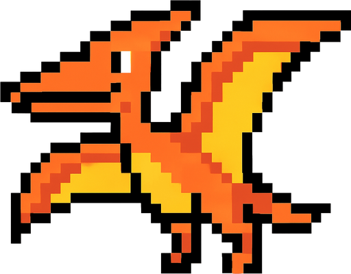 Make it 8 bit style dinosaur pterodactyl  cartoon character.
In-Game asset.  High contrast.  No shadows