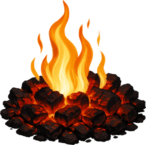 Brasas con llama, algo realista.
In-Game asset.  2d.  High contrast.  No shadows