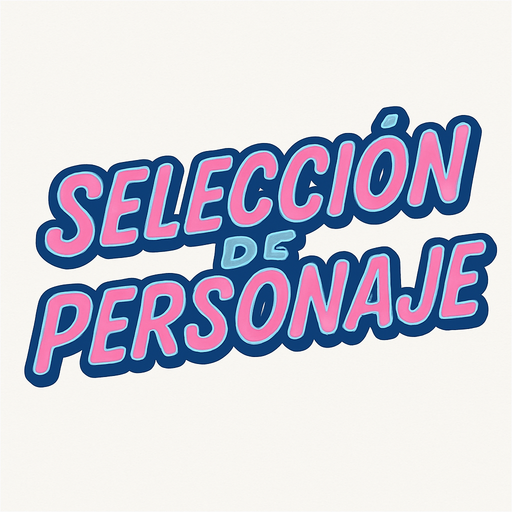 letras que dicen seleccion de personaje con un color rosa y un color celeste y con contorno azul y rosa cursiva.
In-Game asset.  2d.  High contrast.  No shadows