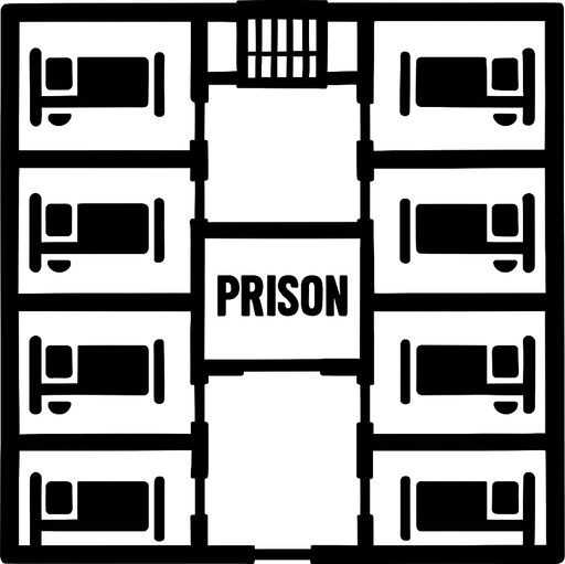 a top down white black theme prison. In-Game asset. 2d. High contrast. No shadows.
In-Game asset.  2d.  High contrast.  No shadows