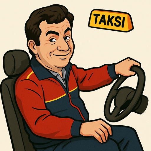 akasya durağından Sinan taxi sürüyor. image of a driver Sinan, depicted in a 3/4 view. The driver should be leaning back casually and look right, , with one hand on the wheel as if driving. Single Game Texture. In-Game asset. 2d. Blank background. High contrast. No shadows. It should look like sinan in akasya duragı and looks mischef.
In-Game asset.  2d.  High contrast.  No shadows