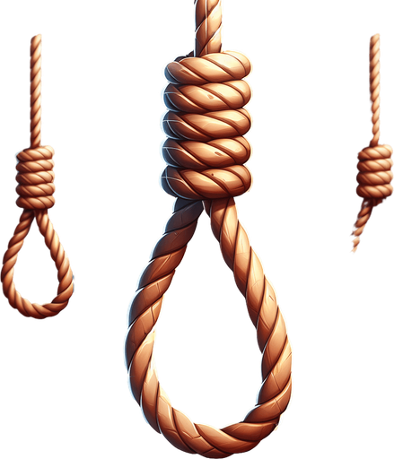 a hanging rope.
Single Game Texture.  In-Game asset.  2d.  Blank background.  High contrast.  No shadows
