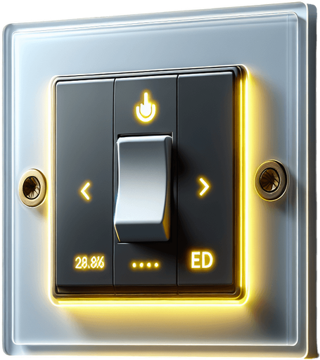 Photorealistic Yellow led standby led into light switch,front view.
