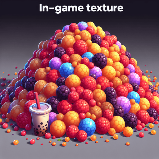pile of Fruit jelly boba pearls, no cup
Single Game Texture. In-Game asset. 2d. Blank background. High contrast. No shadows.