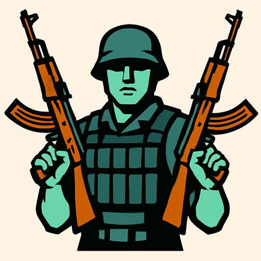soldier with 2 kate ak47 in his hand.
In-Game asset.  2d.  High contrast.  No shadows