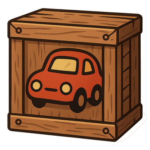 Wooden box with car on front.
In-Game asset.  2d.  High contrast.  No shadows