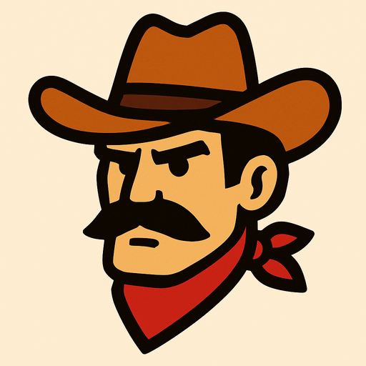 2d cowboy character head.
In-Game asset.  2d.  High contrast.  No shadows