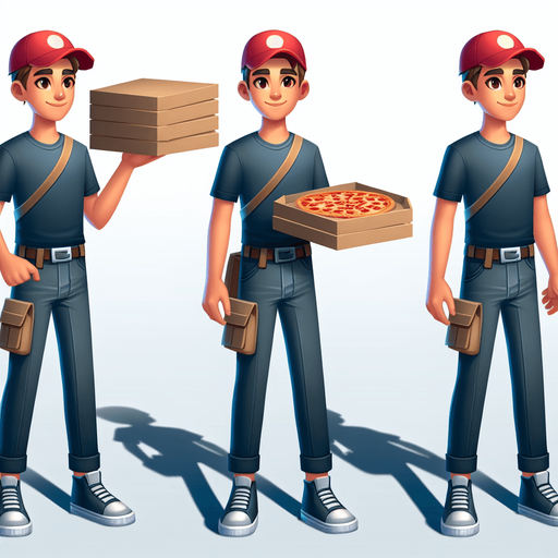 Pizza boy
Single Game Texture. In-Game asset. 2d. Blank background. High contrast. No shadows.