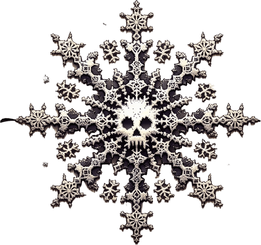 a pergament letter with the name "Deadly Snow". It has a snowflake in shape of a skull on it. Single Game Texture. In-Game asset. 2d. Blank background. High contrast. No shadows.