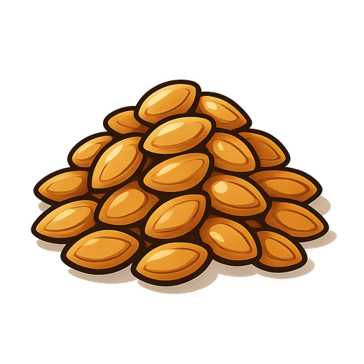 Pile of seeds.
Single Game Texture.  In-Game asset.  2d.  Blank background.  High contrast.  No shadows