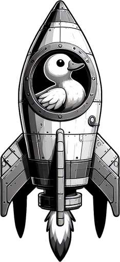 a duck in a rocket.
Single Game Texture.  In-Game asset.  2d.  Blank background.  High contrast.  No shadows
