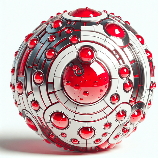 Red and white round jelly with effects steel robotic.
Single Game Texture. In-Game asset. 2d. Blank background. High contrast. No shadows.