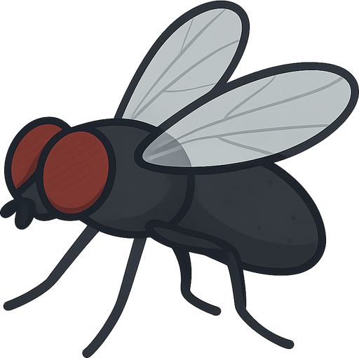 black fly. No background. Transparent background. Blank background. No shadows. 2d. In-Game asset. flat
