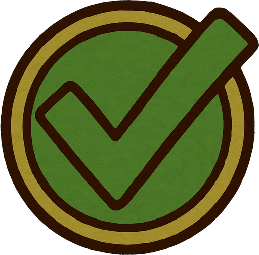 Green tick in professor Layton gamestyle.
In-Game asset.  2d.  High contrast.  No shadows
