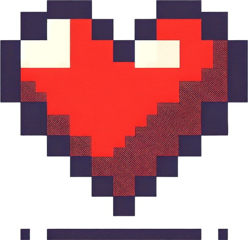 Heart icon 
Retro game.
Single Game Texture. In-Game asset. 2d. Blank background. High contrast. No shadows.