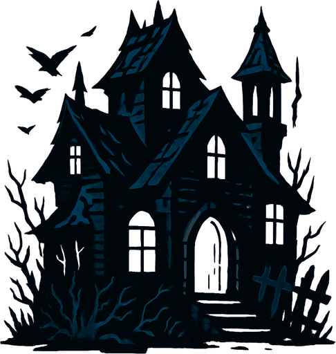 korkunç bir ev.
In-Game asset.  2d.  High contrast.  No shadows