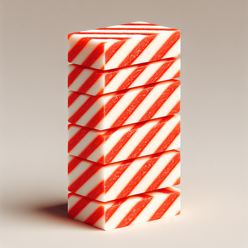 a photo-realistic white and red vertical candy stick slice Single Game Texture. No background. High contrast. No shadows.