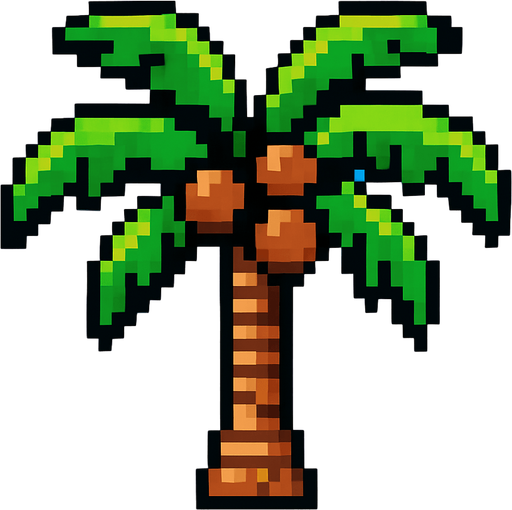 8 bit coconut tree.
In-Game asset.  2d.  High contrast.  No shadows