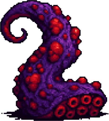 2d pixel art high quality enfected mutant purple and red tentacle.
In-Game asset.  2d.  High contrast.  No shadows