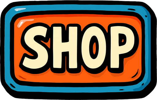 надпись shop как красивая кнопка
In-Game asset.  2d.  High contrast.  No shadows. comix