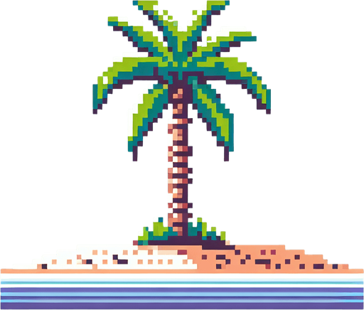 8bit. cartoon. palm tree..
Single Game Texture. In-Game asset. 2d. Blank background. High contrast. No shadows.