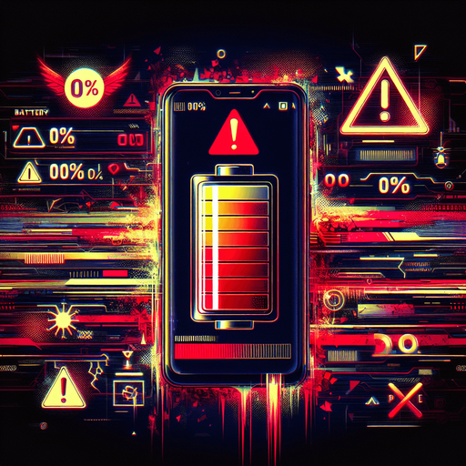 A background for a game over screen, depicting a mobile phone UI with a depleted battery at 0%. The screen features bold red and yellow colors, creating a sense of urgency and tension. A large, flashing battery icon with a red '0%' and a warning triangle is prominently displayed. The UI includes glitch effects, cracks, or distortion to suggest the phone has been overcharged and malfunctioned. The background is filled with subtle warning messages and symbols in red and yellow tones, enhancing the dramatic and high-stakes atmosphere.
Single Game Texture. In-Game asset. 2d. Blank background. High contrast. No shadows.