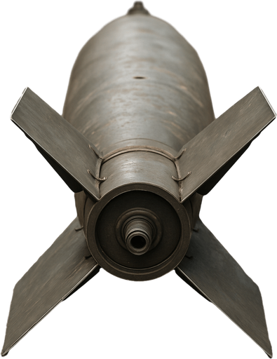 Photorealistic aircraft bomb, behind view