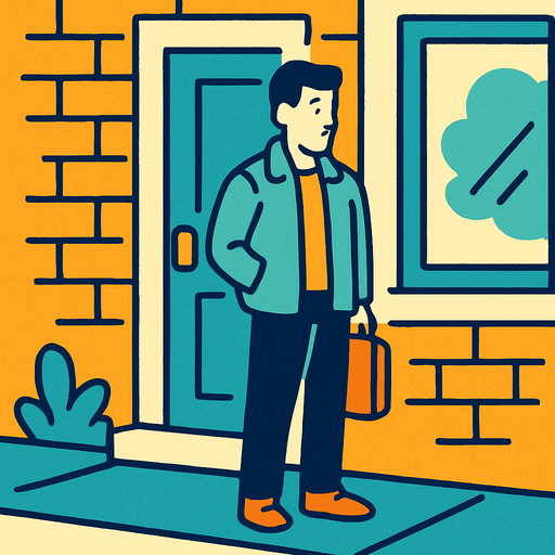 a man waiting outside.
In-Game asset.  2d.  High contrast.  No shadows