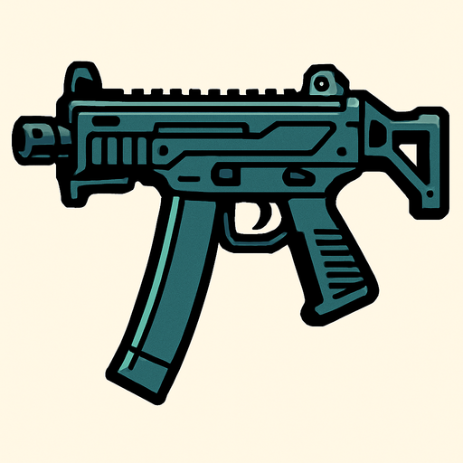 submachine gun.
In-Game asset.  2d.  High contrast.  No shadows