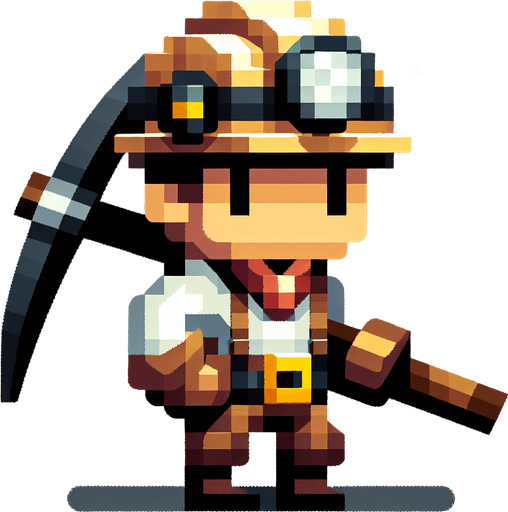 Miner.
Single Game Texture.  In-Game asset.  2d.  Blank background.  No shadows