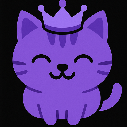top view of purple cat wearing crown