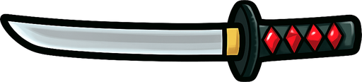 Draw a 2D side-view katana with a sleek silver blade and a black-and-red hilt, in a flat cartoon style suitable for an action game. The sword should be horizontal with a transparent background.
In-Game asset.  2d.  High contrast.  No shadows