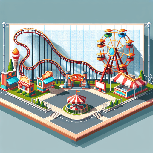 theme park.
Single Game Texture.  In-Game asset.  2d.  Blank background.  High contrast.  No shadows. 2d