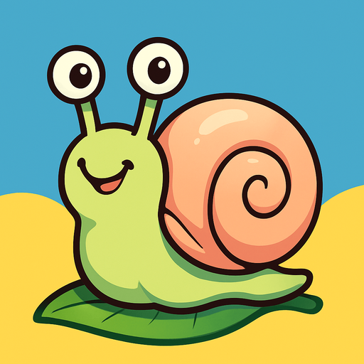 “A cute cartoon-style snail character for a mobile game. Soft pastel-colored shell (spiral-shaped), smooth shiny body in light beige or green, big round eyes on long eye stalks, small smiling mouth, friendly and playful expression. Standing on a leaf or simple colorful background. High-quality digital illustration, perfect for a kids game.”.
In-Game asset.  2d.  High contrast.  No shadows. cartoon style
