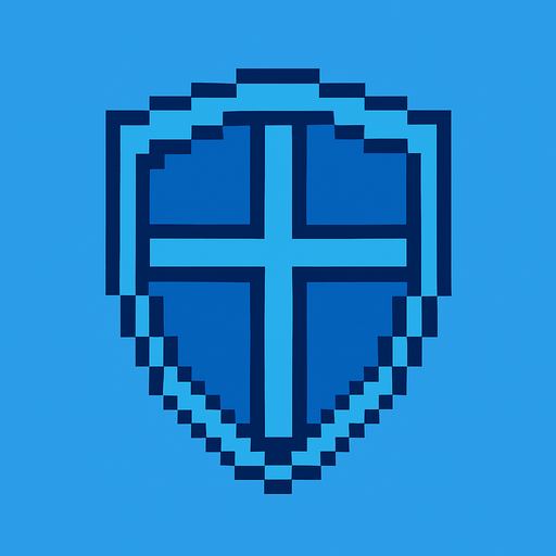 Pixel art shield.
In-Game asset.  2d.  High contrast.  No shadows. blue color. Simple design
