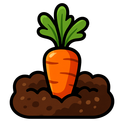 Carrot growing in dirt.
In-Game asset.  2d.  High contrast.  No shadows