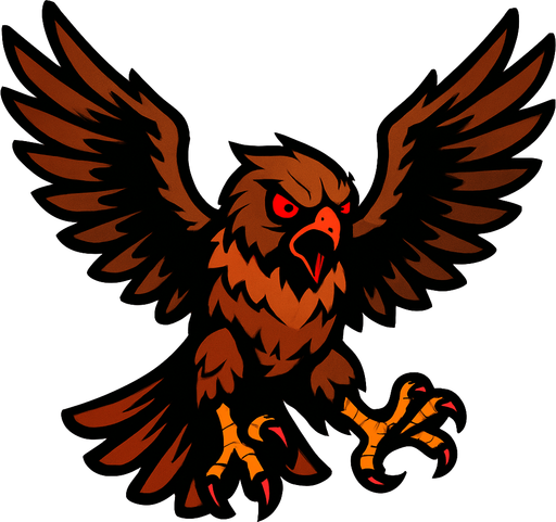 A FIERCE HAWK WITH RED EYES, SPREAD WINGS AND A THIRST FOR BLOOD!.
In-Game asset.  2d.  High contrast.  No shadows